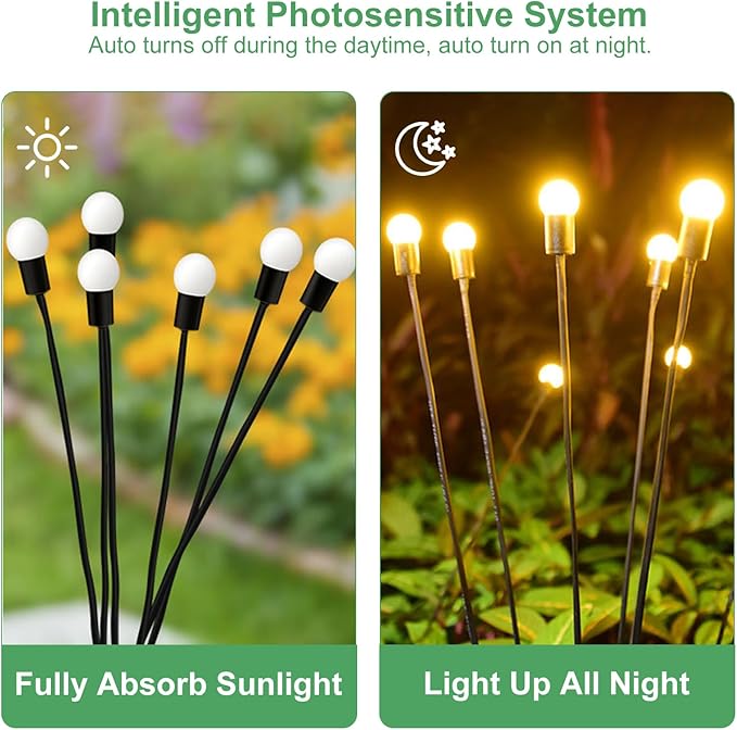Solar Garden Lights, 2 Pack Solar Lights for Outside, Solar Lights Outdoor Waterproof, Solar Swaying Lights in Wind, Firefly Lights for Garden, Landscape, Pathway, Yard, Patio, Outdoor Decorations