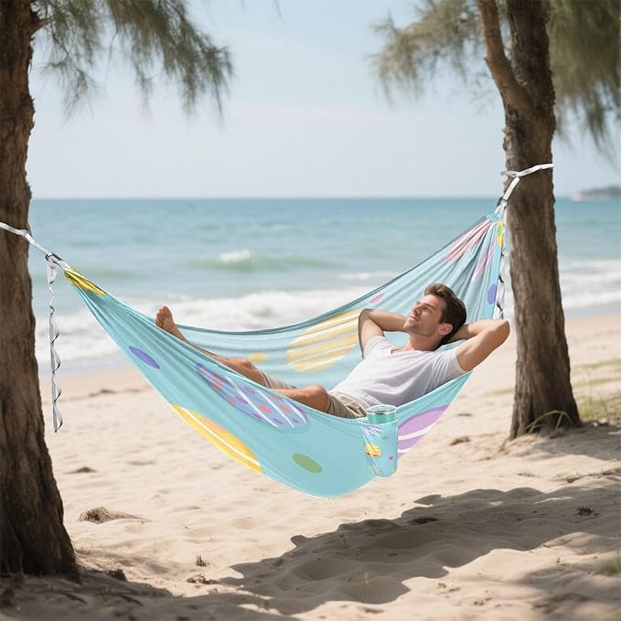 Hammocks for Outside Easter Colorful Eggs Camping Hammock Portable Hammocks with Tree Straps and Carry Bag Camping Accessories for Hiking Beach Outdoor