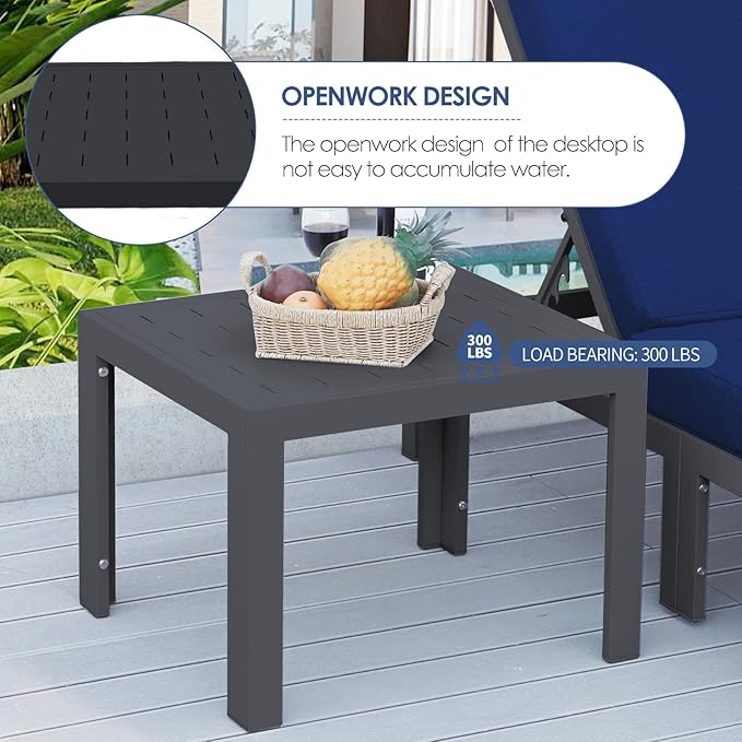 NICESOUL 10 Piece Oversized Modern Aluminum Patio Furniture Set, All Weather Rust Resistant Modular Sectional Sofa with Side Table, 500 lbs Heavy Duty Comfortable Outdoor Couch for Backyard, Navy Blue