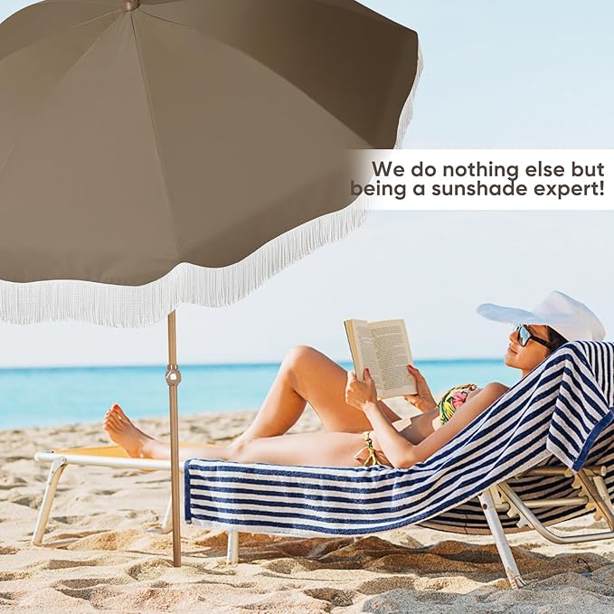 Tempera Heavy Duty High Wind Beach Umbrella with Sand Anchor & Carry Bag | Patio Outdoor Umbrella with Aluminum Frame and Push Button Tilt, Ideal for Travel Garden Lawn, UPF 60+