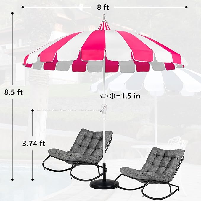 8Ft Patio Pagoda Umbrella, UV Protect Pool Umbrellas with Heavy Duty Pole, Outdoor Market Umbrella for Holiday Garden Backyard