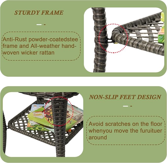 Outdoor Patio Coffee Tables, All Weather Resin Rattan Patio Glass Coffee Table, for Garden Backyard Lown Porch