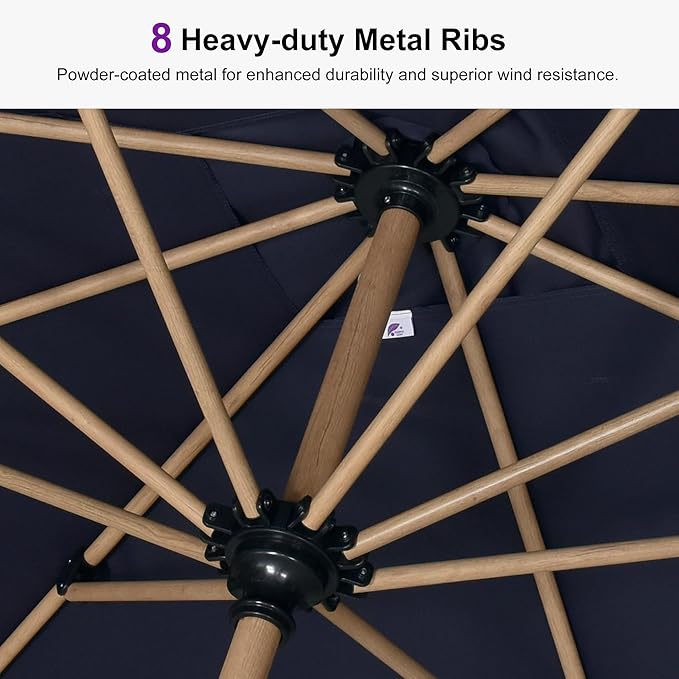 PURPLE LEAF 6' x 9' Market Umbrella Outdoor Table Umbrella Aluminum Patio Umbrella with Push Button Tilt & 8 Sturdy Ribs and Crank Rectangular Sun Umbrella for Pool Backyard Beach, Navy Blue