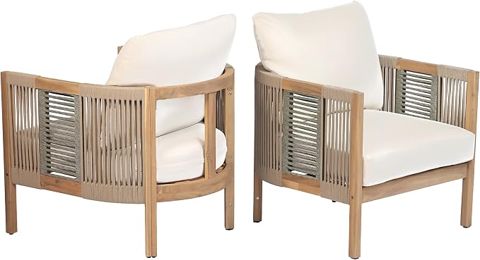 Christopher Knight Home 4-Piece Acacia Wood Patio Furniture Set with Coffee Table, 4 Seater Outdoor Conversation Sofa Set, Patio Sectional Chat Set for Backyard Balcony, Teak+ Beige