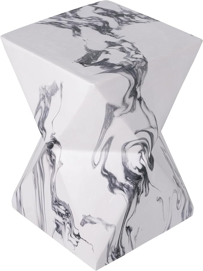 Christopher Knight Home 18.5 Inch Modern Geometric MGO Side Table Hourglass Accent End Table Faux Marble Look Indoor Outdoor Patio Living Room Bedroom