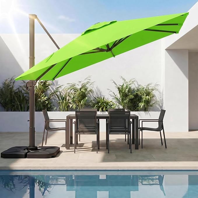 Kingdura 10x10 FT Cantilever Patio Umbrella with Base Included, Large Square Aluminum Offset Outdoor Pool Umbrella, 360° Rotation & 4-Position Tilt, UV Protection for Deck Backyard (Apple green)