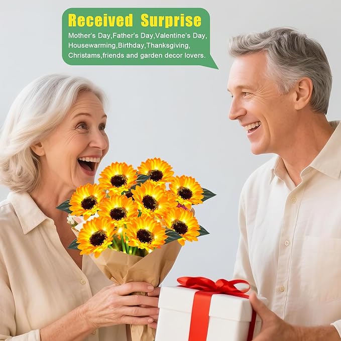 Solar Sunflower Lights Outdoor Waterproof 4 Pack Solar Flowers Lights for Garden Decor Patio Yard,Birthday Gifts for Mom Grandma