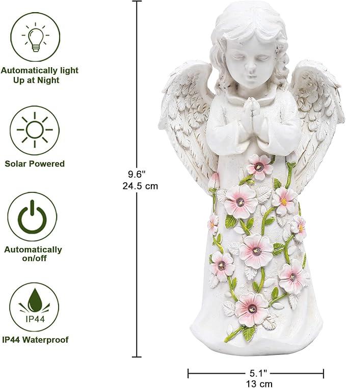 Nacome Garden Outdoor Statues Angel with Succulent and 7 LED Lights – Lawn Decor for Patio, Balcony, Yard Ornament for Mom Grandma Women