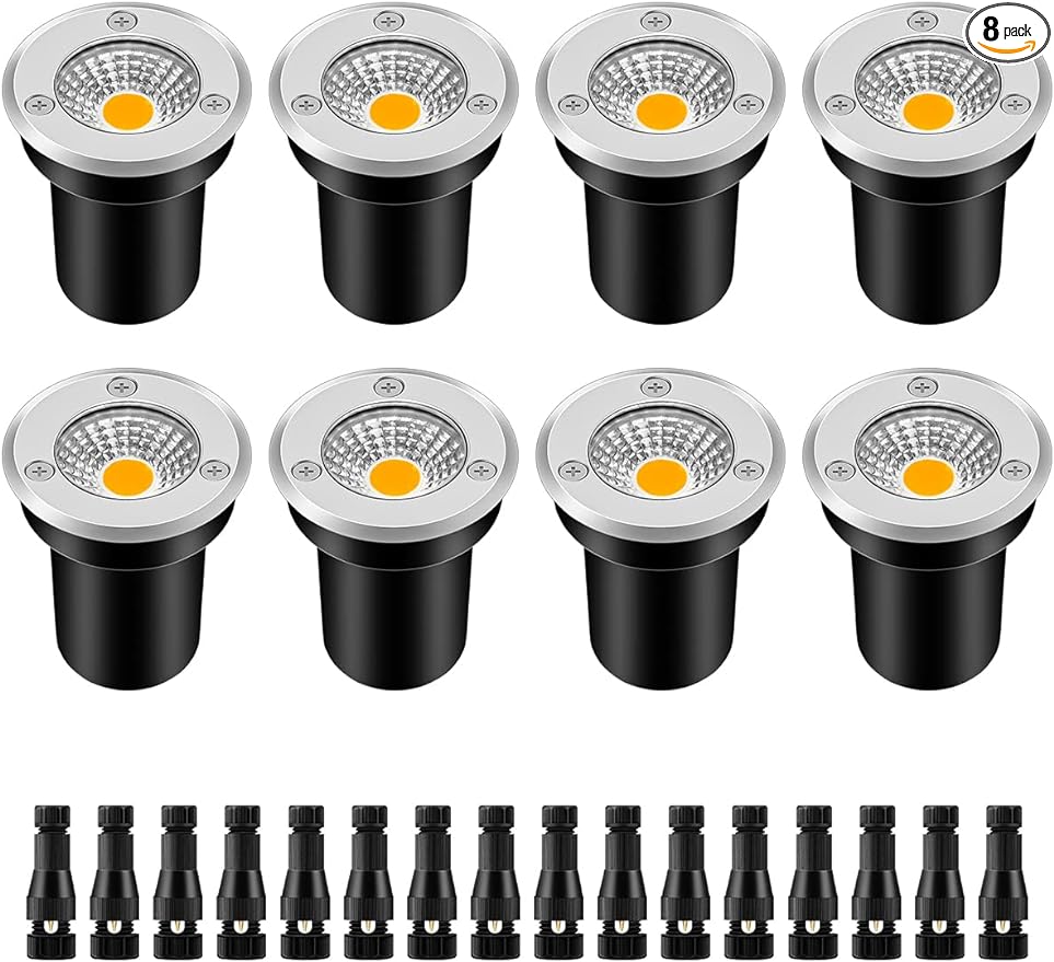 ZUCKEO Low Voltage Landscape Lighting LED Well Lights 3W 12V-24V in Ground Light IP67 Waterproof Outdoor Low Voltage Landscape Lights for Floor Driveway Deck Step Garden (8 Pack Warm White)