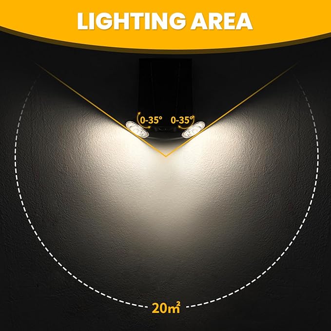 SOTTLOT Outdoor Solar Lights, Double Head Solar Wall Light, 800LM 4000K Dimmable Solar Flood Lights for Outside, Wall, Patio Decorative, Motion Sensor, Waterproof, Dark Grey