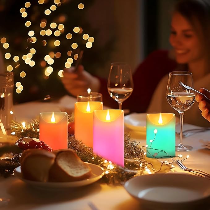 Flameless LED Color Changing Candles, Battery Operated Candle with Remote Control and Timer, Realistic Flame, Dimmable, Pillars for Christmas Party Decoration, D3''xH4''5''6'', 3Pcs