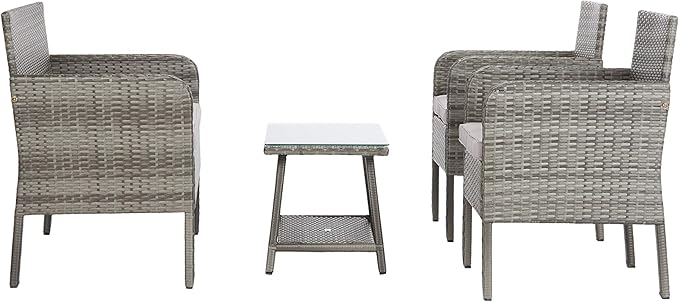 SAFAVIEH PAT7505B Collection Aboka Grey 4-Piece Outdoor Living Patio Set