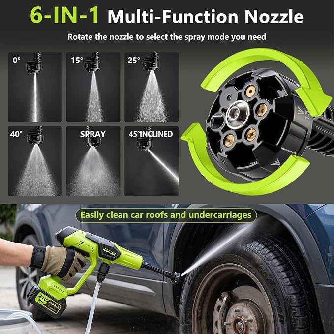 Cordless Portable Washer, 1450 PSI Battery Operated Washer with 6-in-1 Nozzle, 2pcs 4.0Ah Battery&Charger, Handheld Washer for Car,Home,Garden Patio
