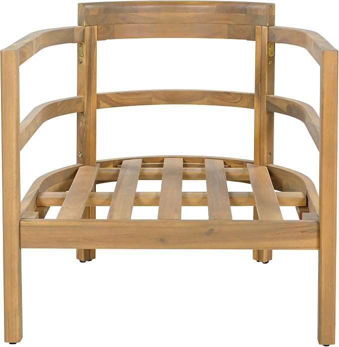 Merax Outdoor Acacia Wood Lounge Chair with Cushions, Solid Wood Patio Armchair, Modern Outdoor Accent Seating for Patio, Garden, Balcony, Deck, Porch, Beige + Light Brown