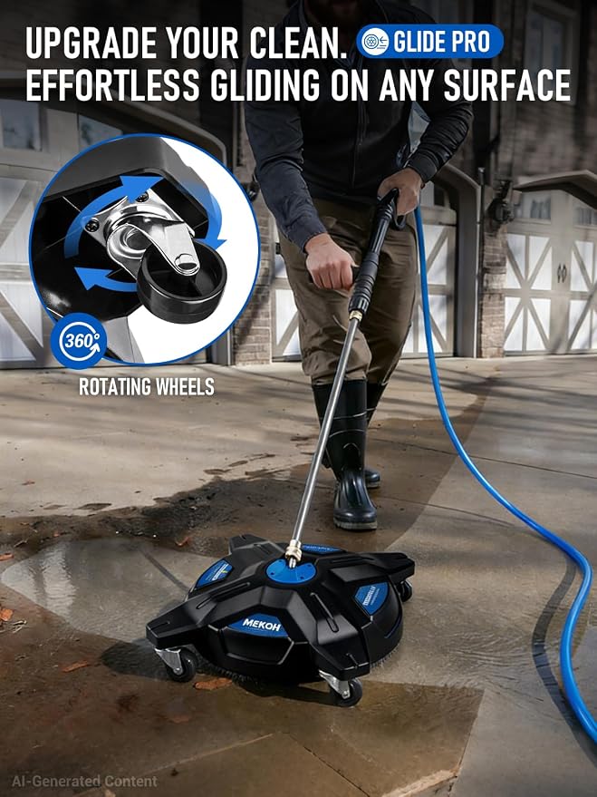 MEKOH 16.5” Pressure Washer Surface Cleaner, Large Lightweight Driveway Pressure Washer Attachment 3600PSI, 4 Caster Wheels, 1/4” Quick Connect, Universal Gas & Electric Power Washer Surface Cleaner