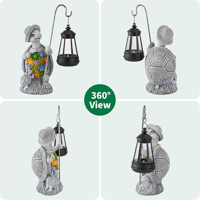 Solar Garden Outdoor Statue Turtle with Hanging LED Lantern —Outside Solar Turtle Decor for Garden,Home,Lawn,Yard, Balcony Ornament- Unique Housewarming Gifts