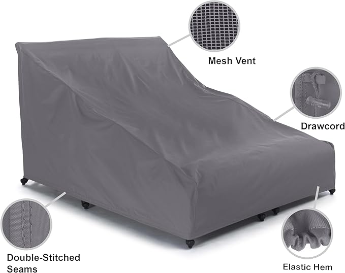 Covermates Elite Double Chaise Lounge Cover – Weather-Resistant Polyester Outdoor Furniture Cover with Mesh Vents, Drawcord Hem, Buckle Straps, UV Protection, Double 58W x 78D x 34H, Charcoal
