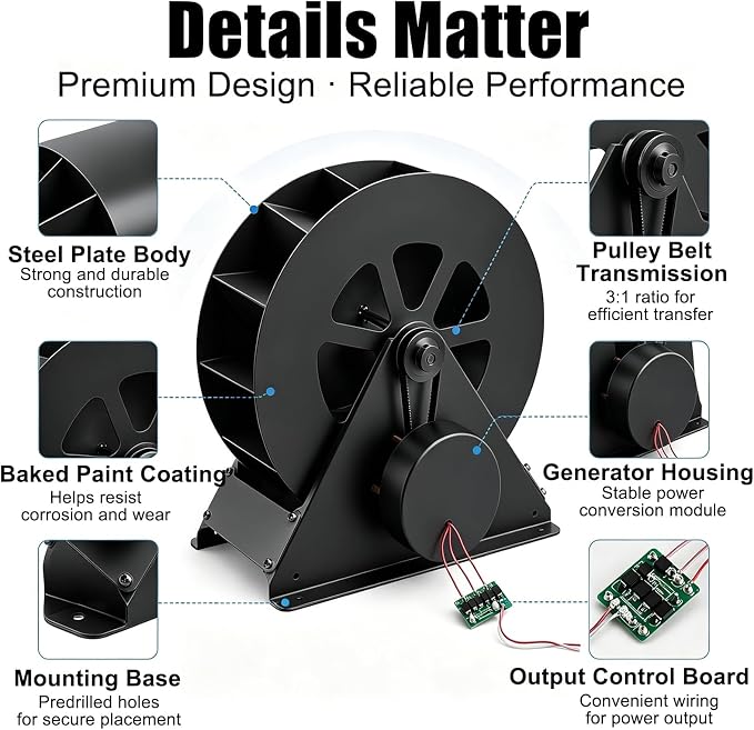 Low-Speed Waterwheel, Water Turbine Generator, Hydro Water Wheel Generator, Compact Generation Structure for Outdoor Rivers, Ponds and Rural Daily Water Supply Use(50w)