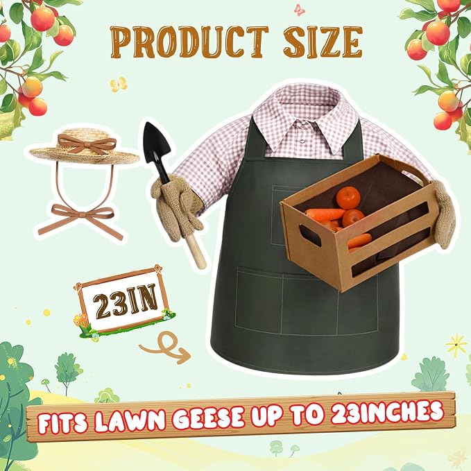 Sower Farmhouse Porch Goose Outfits Gardener 23 Inch Goose Clothes with Hat Basket Shovel Cute Geese Statue Costume for Spring Holiday Outdoor Garden Lawn Yard Patio Decor