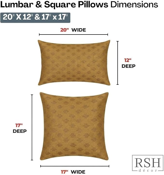 RSH DECOR: Sunbrella Lumbar & Square Pillows Set of 4 | 20" x 12" & 17" x 17" | Water & Fade-Resistant Performance Fabric | Outdoor Throw Pillows for Patio Furniture | Made in USA (Trinket Teak)