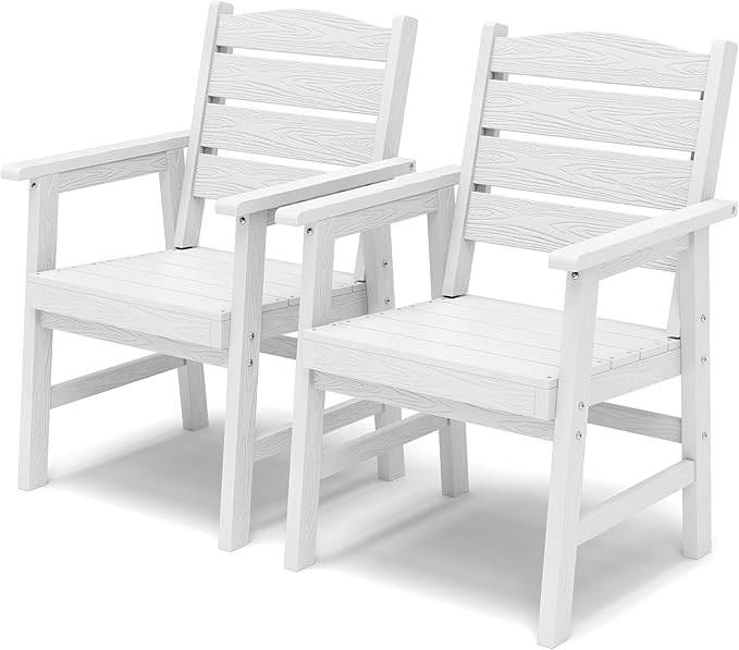 YEFU HIPS Outdoor Dining Chairs: All-Weather Outdoor Chairs Set of 2 with Wide Seat and Armrests - Easy Assembly Patio Dining Chair Modern Outside Furniture for Family with Deck 350lbs Capacity White