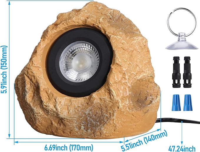 LEONLITE 5CCT LED Rock Lights Outdoor, 5W Low Voltage Landscape Spot Light for Garden, Yard, Decorative Stone Light, 12-24V AC/DC, CRI90, 200lm, IP65 Waterproof, Triangle, Yellow, Pack of 2