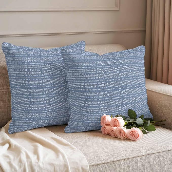 Outdoor Waterproof Throw Pillow Covers Set of 2 Blue Stripes Grain Pillowcases 26x26 Inches Solid Color Decorative Pillows Cushion Case Patio Pillows for Couch Bed Chair Garden