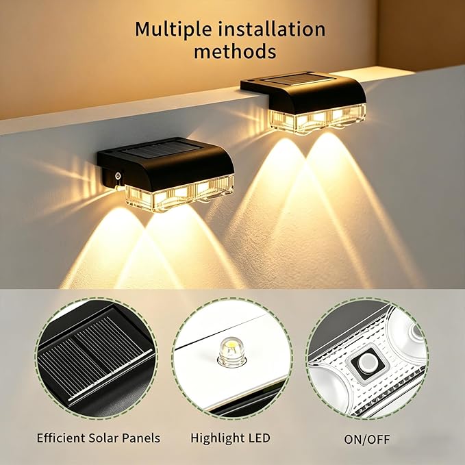 Solar Fence Lights Outdoor, Brighter Focused Lens Solar Powered Wall Lighting, Waterproof LED for Outside Up to 12+ Hrs | Backyard/Railing/Step/Patio/Wall Decor & Renovation (12 Pack)