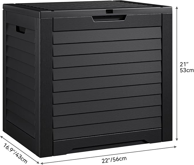 35 Gallon Louvered Outdoor Deck Box, Waterproof Resin Storage Box with Lockable Lid for Patio, Garden, Poolside Toys and Package Delivery