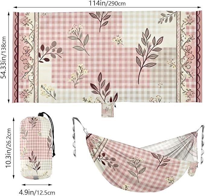 Gentle Gingham Hammocks for Camping with Portabl Carry Bag Hanging Hammock Outside Beach Patio Garden