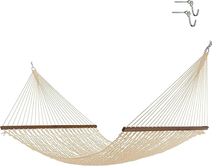 Nags Head Hammocks Admiral Oatmeal DuraCord Rope Hammock – 13 ft. x 60 in., 2-Person, 450 lb Capacity, Cumaru Spreader Bar, Free Chains & Tree Hooks, Handcrafted in The USA