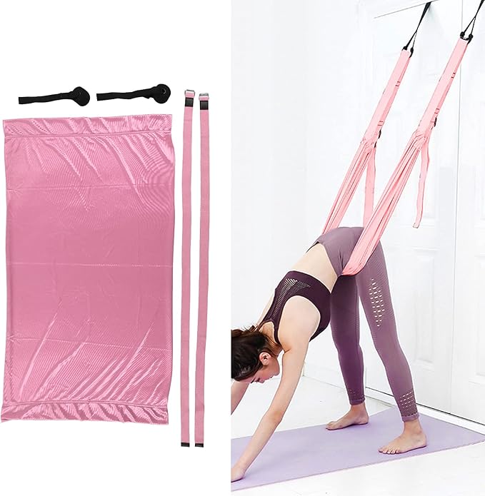 Yoga Hammock Handstand Split Leg Stretchable Aerial Yoga Swing, Adjustable Portable Elastic Hammock with Door Anchors and Straps for Home Gym Yoga Training (Pinkish)