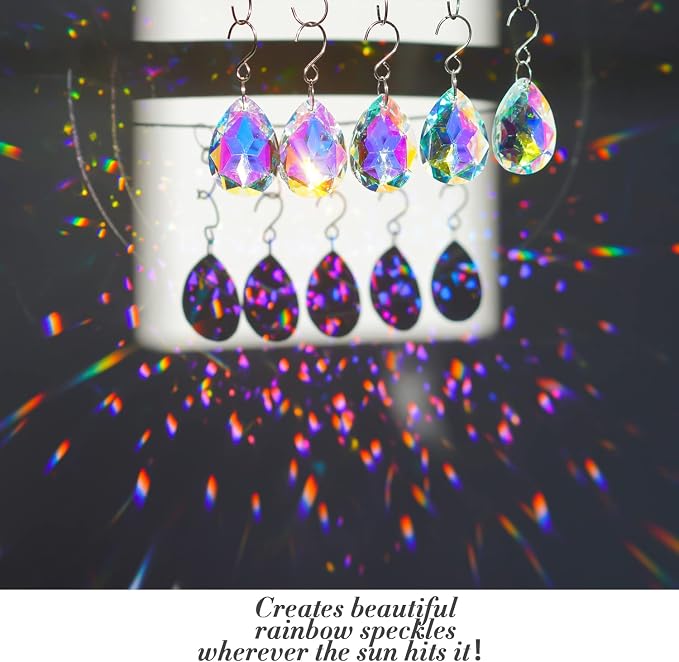10 Pcs 38mm AB Color Crystal Teardrop Suncatcher Chandelier Prisms Decor | Crystal Teardrop Suncatcher Pendants AB Color 38mm for Chandelier Window Garden Wedding Party Decor Accent