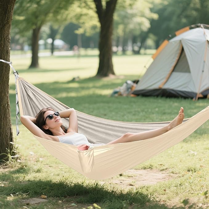 Blanched Almond Solid Color Pure Plain 330lb Capacity Hammocks with Portabl Carry Bag Portable Hammock for Patio Backyard Lounge Base hamaca con soporte para adultos