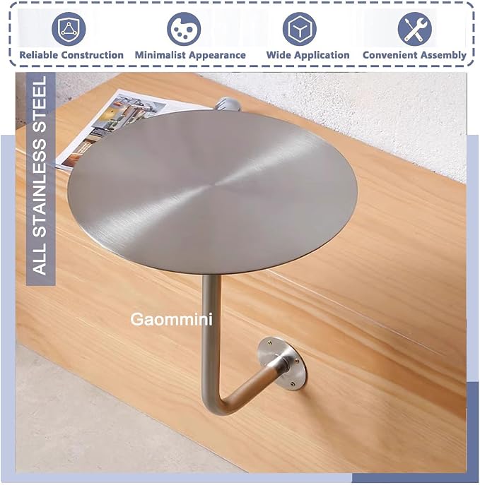 Round Bistro Pub Table - Wall Mount Cocktail Table, Silver Stainless Steel - Stylish Indoor/Outdoor Dining Table, Compact 15.7x15.7x17.7inch for Home & Bar Use