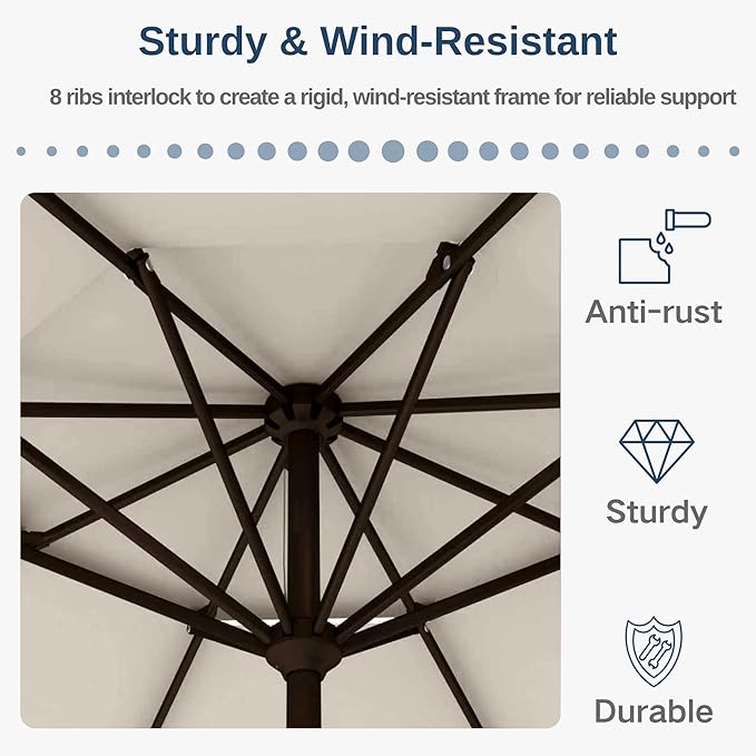 9FT Patio Umbrella 2-Tier Outdoor Market Table Umbrella with Push-Button Tilt & Crank | UPF 50+ & Waterproof for Backyard,Garden,Pool,Deck(Creamy-white)