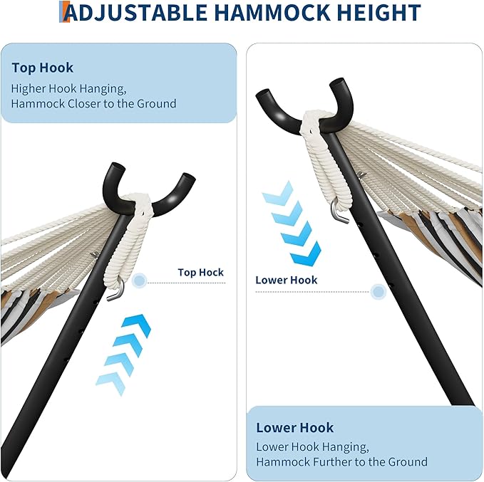GarveeLife Double 2 Person Hammock, Indoor Outdoor Standing Hammock with Space Saving Steel Stand, Carry Bag, 450 LBS Weight Capacity, Suitable for Garden Camping Beach, Coffee