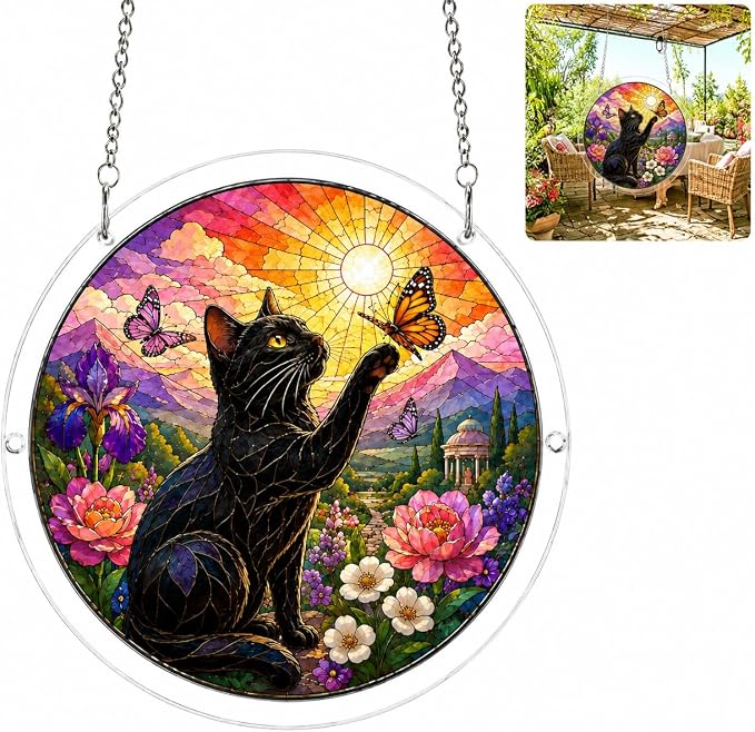 Acrylic Puzzle Suncatcher - Black Cat Jigsaw Puzzle Sun Catcher 7.5in | Stained Glass Window Hanging, DIY Sun Catcher Puzzle Kit Home Decor, Gifts for Women, Men, Mom and Cat Lovers.