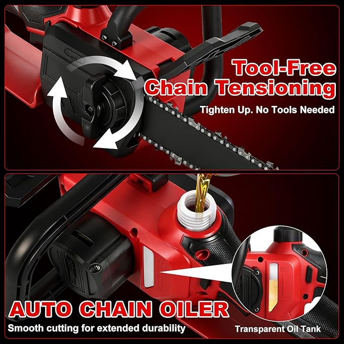 12 Inch Brushless Chainsaw Cordless for Milwaukee 18V Battery, Handheld Electric Chain Saw with 3 Chains, Tool-free Chain Tension and Auto Oiling for Wood Cutting Tree Trimming (Battery Not Included)