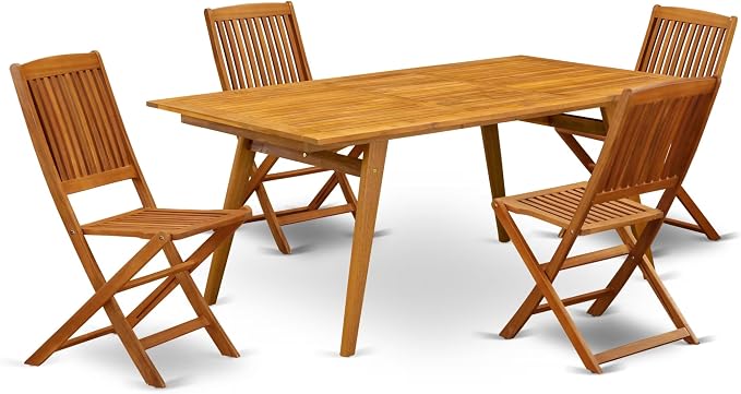 East West Furniture DECM5CWNA 5 Piece Outdoor Patio Dining Sets Includes a Rectangle Acacia Wood Table and 4 Folding Side Chairs, 40x72 Inch, Natural Oil
