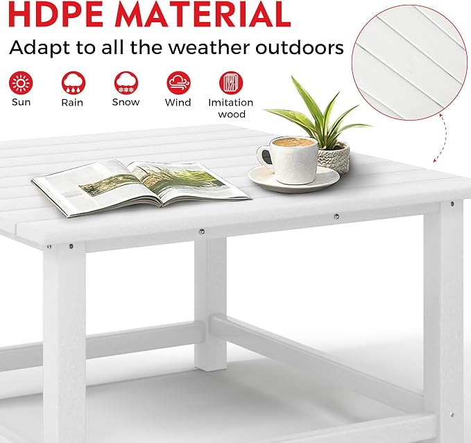 Costaelm Paradise Kids 5-Piece HDPE Outdoor Square Patio Dining Table and Chairs Set, White