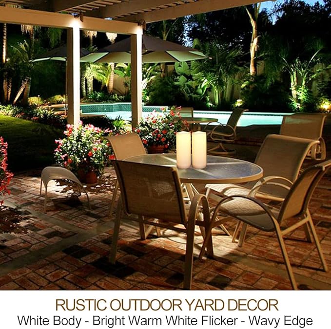 Pack of 2 Outdoor LED Pillar Candles 3x7 White with Timer and Remote - IP65 Waterproof Battery Operated LED Pillar Candles - Flickering Flameless Candle Unscented for Outside