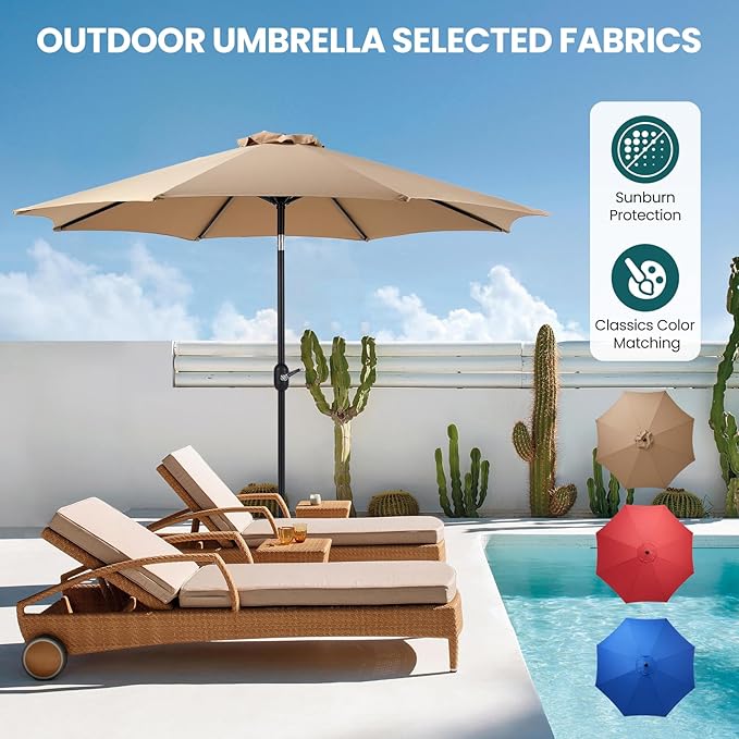 OLIXIS 9FT Patio Umbrella with Tilt and Crank Button & Sturdy Ribs Waterproof, 9Feet Patio Table Umbrella Perfect for Poolside, Terrace, Beach and Outdoor Restaurant