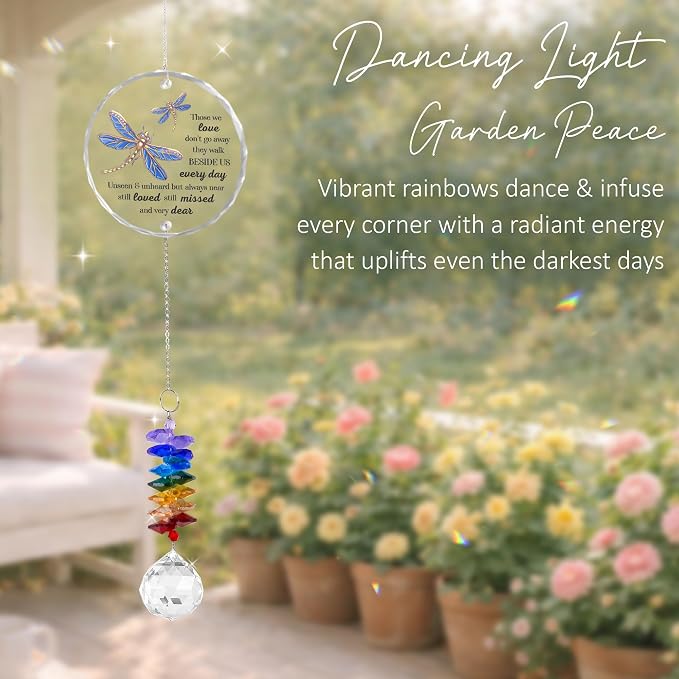 Glass Suncatcher Ornament - Those we Love Don't go Away - Sympathy Gifts for Loss of Loved One - Comfort Keepsake - Xmas Gift for Women Friend Sister - Suncatchers for Windows Hanging Decor