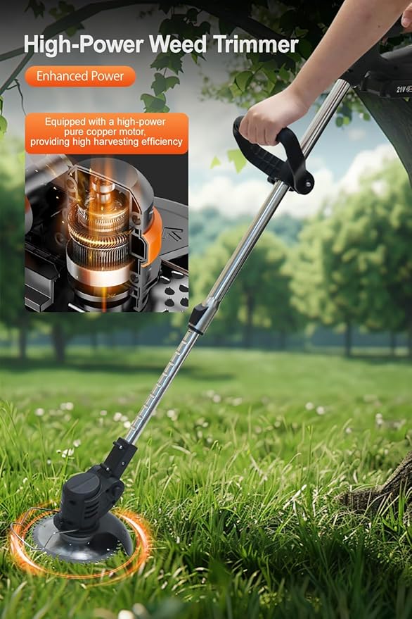 Cordless Weed Wacker, Lightweight Electric Grass Trimmer, 2 Batteries, Weed Trimmer, Adjustable Weed Eater,String Trimmers, Black