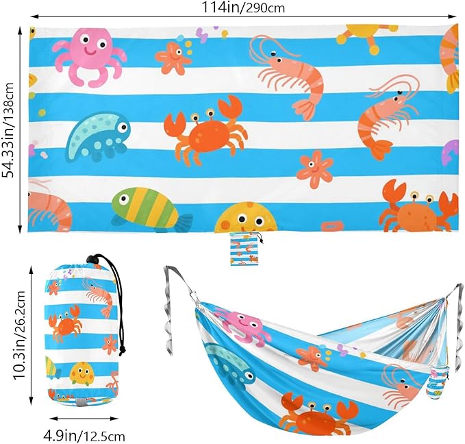 Blue White Striped Sea Animal 330lb Capacity Hammocks for Camping Tree Hammock for Camping & Hiking Essential hamaca para Patio Exterior