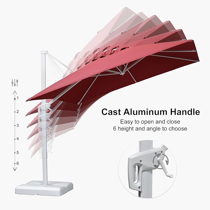 PURPLE LEAF 9 FT Patio Umbrella White Cantilever Umbrella Aluminum Square Outdoor Offset Umbrella Hanging Windproof with 360° Rotation for Garden Deck Pool, Red