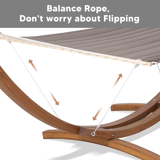 SUNCREAT 2 Person Hammocks for Outside with Stand, Extra Large Double Hammock with Wooden Stand, Brown