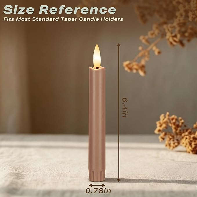 Brown Flameless Taper Candles with Remote, Short Battery Operated LED Candles, 6.4inch Flickering Flameless Candlesticks for Table Centerpiece, Farmhouse, Mantel, Window Decor, Set of 6