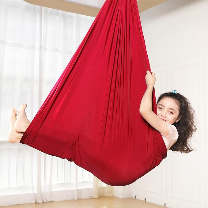 Kids Sensory Therapy Swing Hammock Children's Swing Hammock Indoor Elastic Cuddle Pod Swing for Autism Boys Girls with ADHD SPD Asperger's Sensory Integration Special Needs (Red)